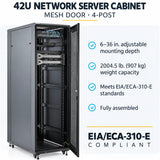 42U 19-Inch Floor-Standing Server Rack Cabinet, 1000mm Deep