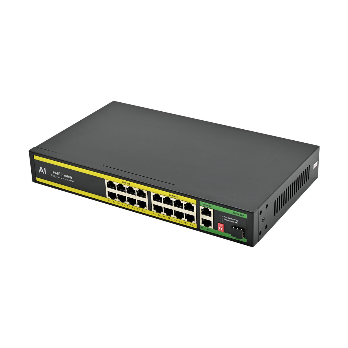 16 Port AI PoE SWITCH with 2 Gigabit Uplink and 1 SFP – UltraPoE