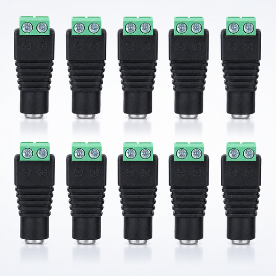 UltraPoe 10-pack female 2.1 x 5.5mm DC power jack adapters front view