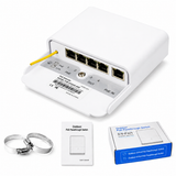 UltraPoE POE-EX2005-4WE outdoor IP66 Gigabit PoE extender kit on pure white background
