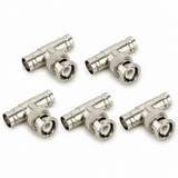 Five-pack of UltraPoE CT-BNC-3T male to dual female BNC tee adapters
