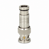 UltraPoE male BNC compression fitting upright view showing cable entry