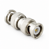 UltraPoE CT-BNC-MM 75-ohm BNC male-to-male coax adapter on pure white background