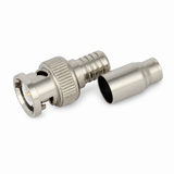 RG59 BNC male crimp connector exploded view with separate crimp sleeve