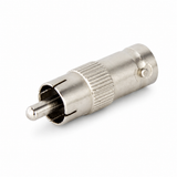 UltraPoE CT-BNCRCA-FM 75-ohm BNC female to RCA male coax adapter on pure white background