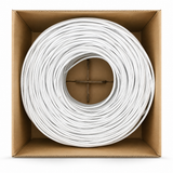 1000 foot white Cat5e CCA bulk Ethernet cable coil inside carton
