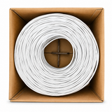 1000 foot white Cat6 CCA bulk Ethernet cable coil inside carton