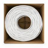 White Cat6 UTP bulk Ethernet cable coil inside UltraPoE CT-CAT6U-UTP 1000ft box