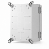 Rear of UltraPoE CT-DB12-WPE ABS enclosure showing four mounting ears and two side hinges