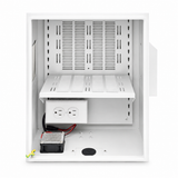 CT-DB15-NWF enclosure interior with slotted mounting panel, adjustable tray, outlet and cooling fan