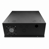 Rear technical view of CT-DB151505 enclosure showing AC cooling fan guard and cable knockouts