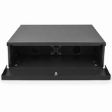 Open UltraPoE CT-DB181805 security enclosure showing central cooling fan and cable entry openings