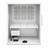 CT-DB20-NWF enclosure interior with slotted panel, adjustable tray, outlet and cooling fan