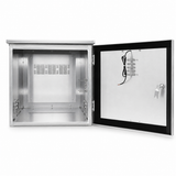 Open UltraPoE CT-DB20A-WP enclosure showing gasketed door, internal mounting panel and ventilation