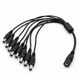 CT-DC1S8 5.5 x 2.1 mm DC splitter connector detail with one female input and eight male outputs
