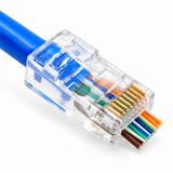 Transparent UltraPoE Cat5 8P8C pass-through modular connector side view