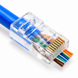 Transparent UltraPoE Cat6 8P8C pass-through connector side view