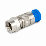 UltraPoE CT-F-COMP 75-ohm F male compression connector on pure white background