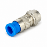 F compression connector blue rear cable guide and knurled body view