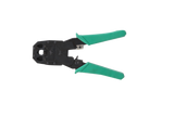 Full view of UltraPoE CT-TC001 black steel modular plug crimper with green handles