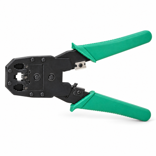 UltraPoE CT-TC001 green-handle modular crimping tool for RJ10, RJ11, RJ12 and RJ45 plugs