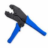 UltraPoE CT-TC002D BNC crimp tool top view with blue grips and black steel body