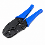 CT-TC002D ratcheting coax crimping tool detail view showing multi-size crimp dies