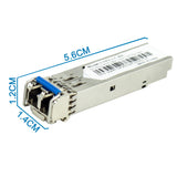 UltraPoE CTPD-LC-20L single-mode SFP transceiver dimensions 5.6 by 1.2 by 1.4 cm on pure white background