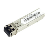 UltraPoE CTPD-LC-MM multimode SFP transceiver with black dual LC dust plug on pure white background