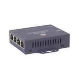 UltraPoE NET-S1005-4P industrial Ethernet switch angled view with mounting tabs and RJ45 ports