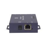 UltraPoE NET-S1005-4P rear view showing the DC power input, Ethernet port P5 and reset button