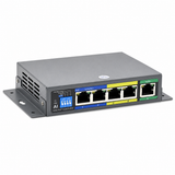 UltraPoE PoE-1605-4D PoE switch angled view with mounting brackets on pure white background