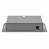 UltraPoE PoE-1605-4D rear DC input view with mounting brackets on pure white background