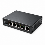 UltraPoE PoE-1605 5-port PoE+ switch front-right view on pure white background
