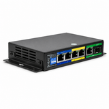 UltraPoE PoE-1606-4P compact PoE switch angled view with RJ45 and SFP uplinks on pure white background