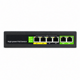 UltraPoE PoE-2006-4E 4-port PoE switch front view with two uplinks on pure white background
