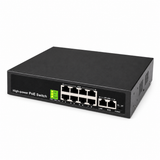 UltraPoE PoE-2010-8E-150W 8-port Fast Ethernet PoE+ switch with two uplinks on pure white background