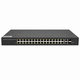 UltraPoE PoE-2034 32-port PoE switch with two Gigabit combo uplinks front view on pure white background