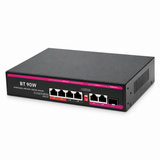 UltraPoE POE-2606-4BT 4-port Gigabit 90W PoE++ switch, right-angle hero view