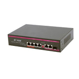 UltraPoE POE-2606-4BT front panel and Gigabit uplink ports, right-angle view