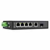 UltraPoE POE-3606-4P industrial PoE switch green DC terminal and Gigabit uplink interface view