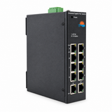 UltraPoE PoE-3610-8B 10-port solar boost industrial PoE switch angle view on pure white background