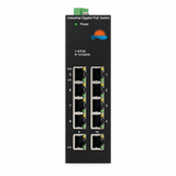 UltraPoE PoE-3610-8B solar boost industrial Gigabit PoE switch front view with 8 PoE and 2 uplink ports on pure white background