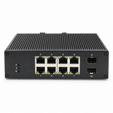 Front view of UltraPoE POE-3610-8P with 8 Gigabit PoE ports and 2 SFP uplink slots