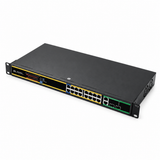 UltraPoE POE-6018 250W rackmount PoE switch right angle on pure white background