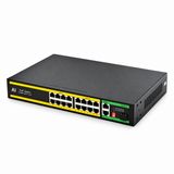 UltraPoE POE-6018B 16-port AI PoE switch angled view on pure white background