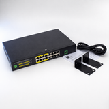 UltraPoE PoE-7017 PoE+ switch with power cord manual and rack brackets