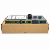 UltraPoE POE-7018 package with power cord manual and rack hardware on pure white background