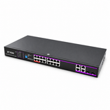 UltraPoE PoE-7018 BT 16-port Gigabit PoE++ switch angled view on pure white background