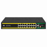 UltraPoE PoE-7018B 16-port Gigabit PoE switch front view on pure white background